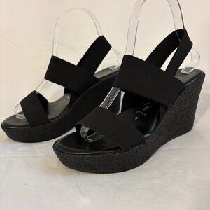 Italian Shoemakers Black Platform Slingback Wedge Sandals w/Elastic Straps Sz 7